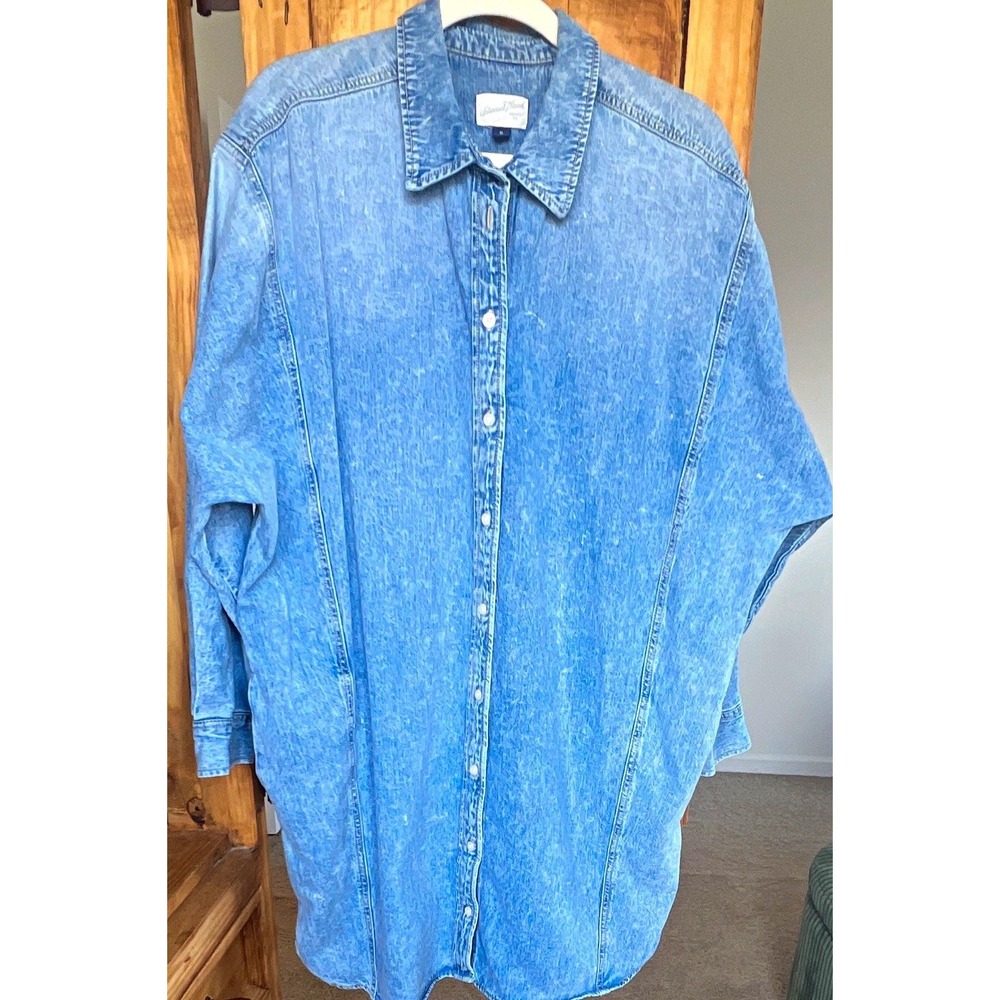 Universal Thread Women's XL Blue Solid Cotton Denim Button-Front Dress Pockets